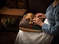 Lace making medieval reenactment Royalty Free Stock Photo