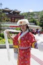 A woman dressed in Tibetan costume