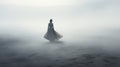Ethereal Seascapes: A Haunting Image Of A Woman Emerging From Fog Royalty Free Stock Photo
