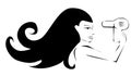 Woman dries hair a hairdryer