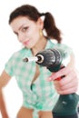 Woman with drill Royalty Free Stock Photo