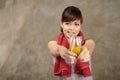 Woman drink orange juice after exercise