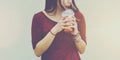Woman Drinking Beverage Milk Tea Drinks Waiting Concept