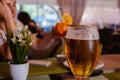 Woman drinking a cocktail. Beer cafe alcohol bar, restaurant cafe interior