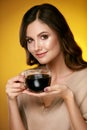 Woman Drinking Coffee. Female Drinking Hot Beverage. Royalty Free Stock Photo