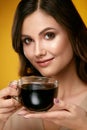 Woman Drinking Coffee. Female Drinking Hot Beverage. Royalty Free Stock Photo