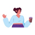 woman drinking coffee reusable cup cartoon