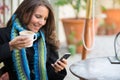 Woman Drinking Coffee Texting