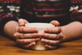 Woman drinking hot cocoa, tea or coffee Royalty Free Stock Photo