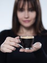 Woman drinking offering coffee Royalty Free Stock Photo