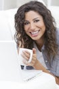 Woman Drinking Tea Coffee Using Laptop Computer Royalty Free Stock Photo