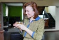 Woman drinking tea. Morning time. Mug. Time for yourself. Emotional. Smiling face. Royalty Free Stock Photo