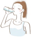 A woman drinking water in a PET bottles