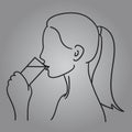 Woman drinking water vector illustration black line