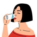 Woman drinks glass of water vector isolated