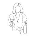 Woman drinks wine continuous one line drawing