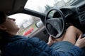 Woman driving a car