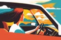 Woman driving a car on bright background, concept of Automotive transportation, created with Generative AI technology