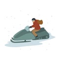 Woman driving winter snowmobile