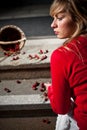 Woman dropped her fresh cherries Royalty Free Stock Photo