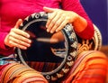 Woman drummer with her drum, Ornamental darbuka and painting effect Royalty Free Stock Photo