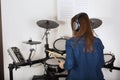 Woman drummer practicing at home Royalty Free Stock Photo