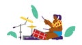 Woman drummer or rock musician playing drums flat vector illustration isolated. Royalty Free Stock Photo