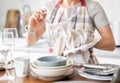 Woman Drying Dishes Royalty Free Stock Photo