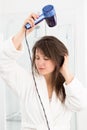 Woman drying hair hair Royalty Free Stock Photo