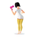 Woman drying her hair with hairdryer. Girl uses a blowdryer. Back view. Flat cartoon vector illustration Royalty Free Stock Photo