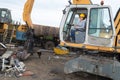 Woman in dumpsite area Royalty Free Stock Photo