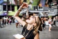 Woman with dutch herring Royalty Free Stock Photo