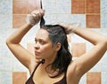 Woman dyeing hairs Royalty Free Stock Photo