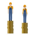 Woman earns less money than man construction worker discriminates Royalty Free Stock Photo