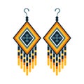 Woman Earrings With Beads, Native American Indian Culture Symbol, Ethnic Object From North America Isolated Icon