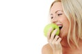 Woman eat green apple Royalty Free Stock Photo