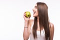 woman eat green apple Royalty Free Stock Photo