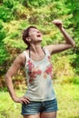 Woman eat strawberry outdoor