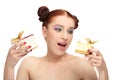 Woman eat tasty cake Royalty Free Stock Photo