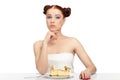 Woman eat tasty cake Royalty Free Stock Photo