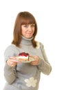 Woman eat tasty cake Royalty Free Stock Photo