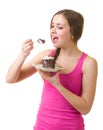 Woman eat tasty cake Royalty Free Stock Photo