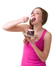 Woman eat tasty cake Royalty Free Stock Photo