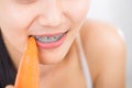 Woman eating carrot Royalty Free Stock Photo