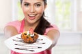 Woman eating chocolate cake Royalty Free Stock Photo