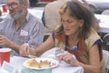 Woman eating Christmas dinner