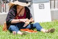 New Orleans, LA/USA - 4/14/19: Woman Eating Crawfish at French Quarter Festival in New Orleans