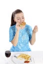 Woman eating fast food