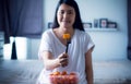 Woman eating fresh fruit papaya slices,Concept healthy food Royalty Free Stock Photo