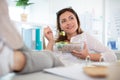 woman eating healthy business lunch in modern office Royalty Free Stock Photo